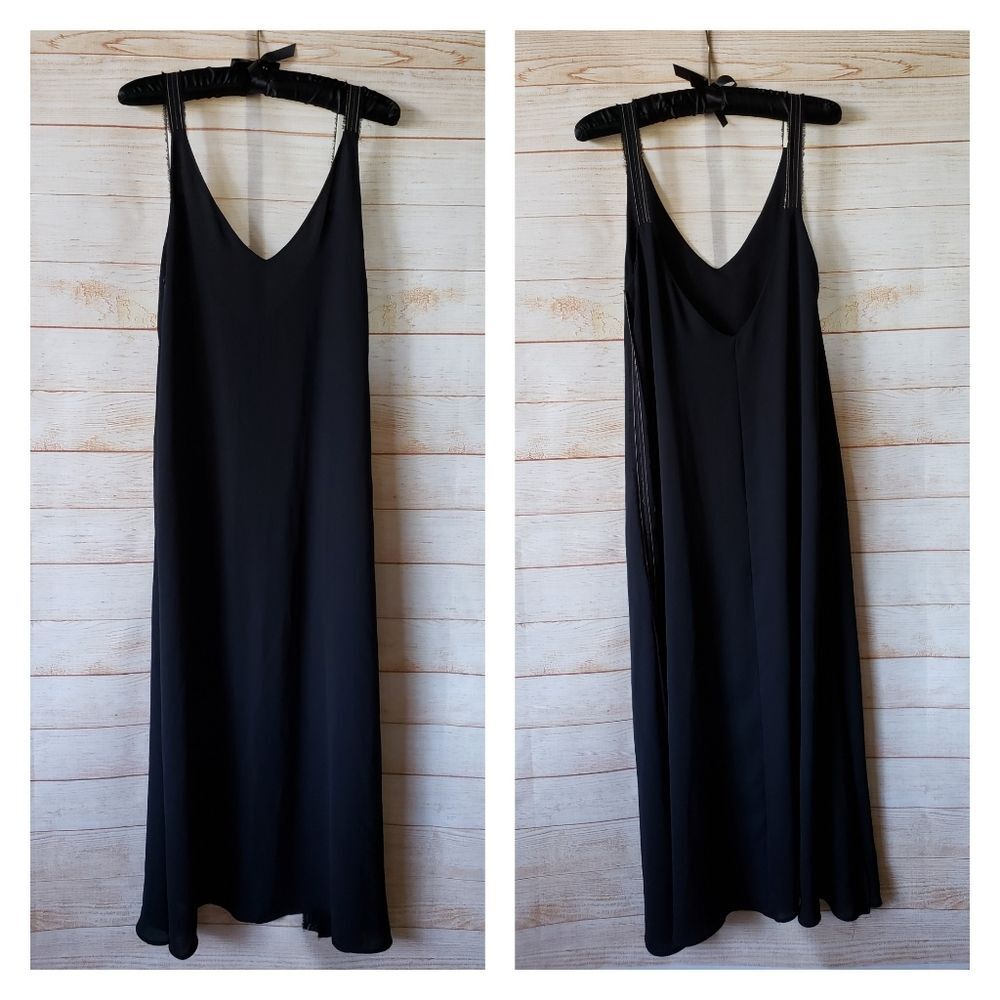 Zara V-neck Strappy Maxi Dress with Side Splits Black Women's Size XS